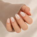 Pearl Veil Natural Short Press-On Nails — Milky Glaze