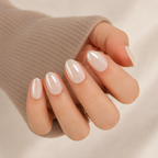 Pearl Veil Natural Short Press-On Nails — Milky Glaze