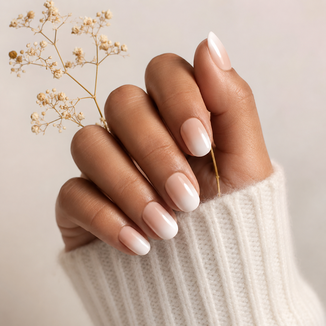 Vanilla Cloud Natural Short Press-On Nails — Milky White Ombre