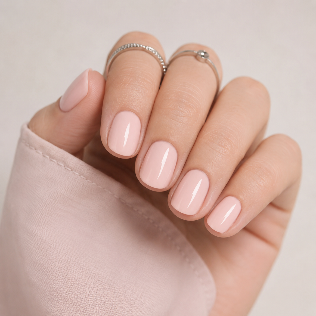 Bare Blush Natural Short Press-On Nails — Glossy Nude