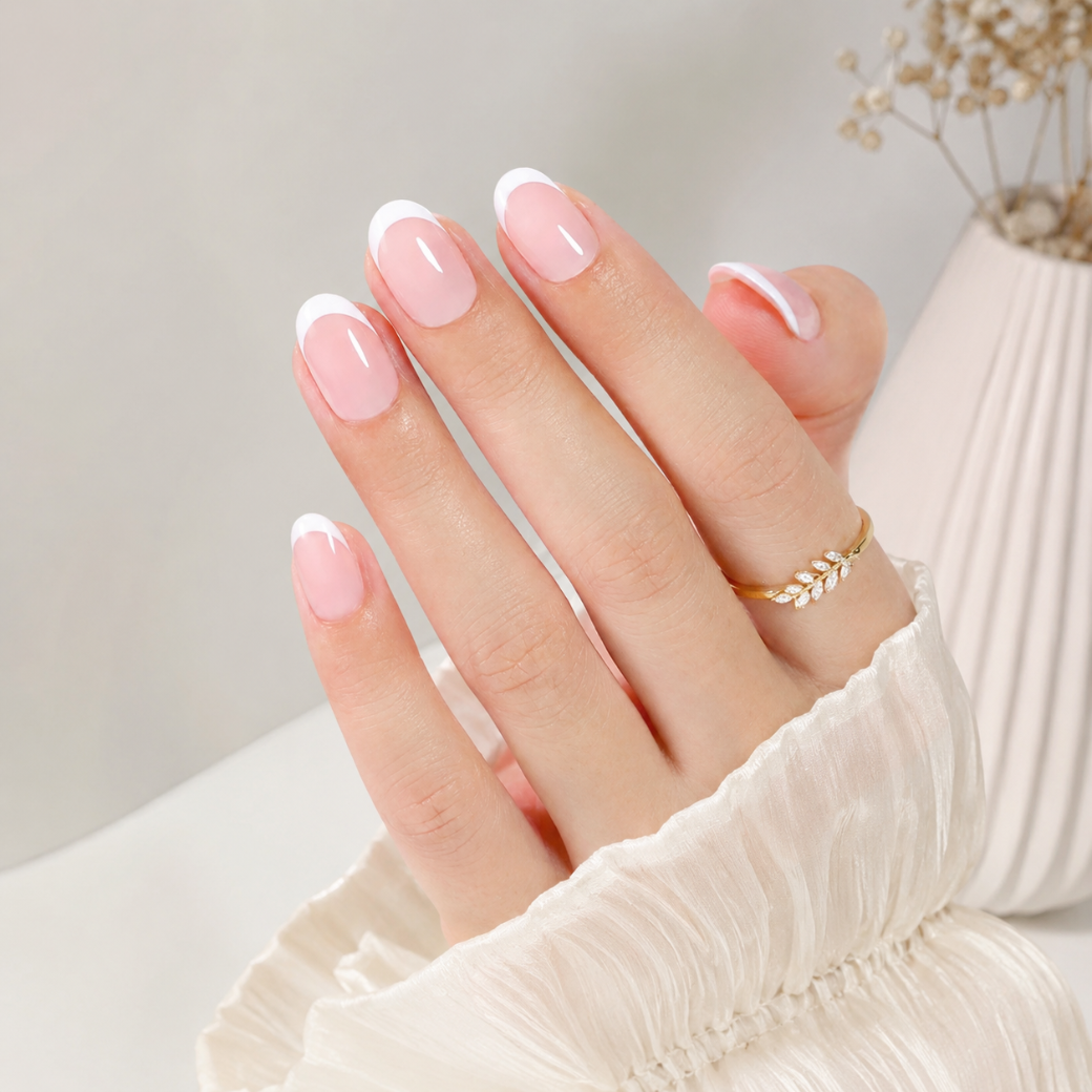 Cloud Kiss Oval short Press-On Nails — Micro French