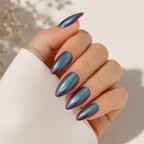 Devil's Kiss Almond Medium Press-On Nails — Glossy Purple Cat-Eye