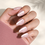 Pearl Glow Almond Medium Press-On Nails — Glossy Pink Cat-Eye