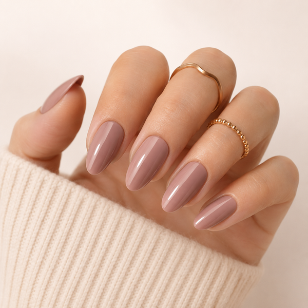 Cocoa Muse Almond Medium Press-On Nails — Glossy Mocha Brown