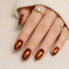 Amber Eclipse Oval Short Press-On Nails — Glossy Tortoiseshell