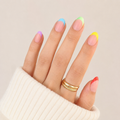 Pastel Pop Oval Short Press-On Nails — Glossy Rainbow French
