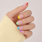 Pastel Pop Oval Short Press-On Nails — Glossy Rainbow French