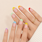 Pastel Pop Oval Short Press-On Nails — Glossy Rainbow French