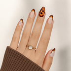 Honey Dusk Almond Medium Press-On Nails — Glossy Tortoiseshell French