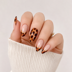 Honey Dusk Almond Medium Press-On Nails — Glossy Tortoiseshell French