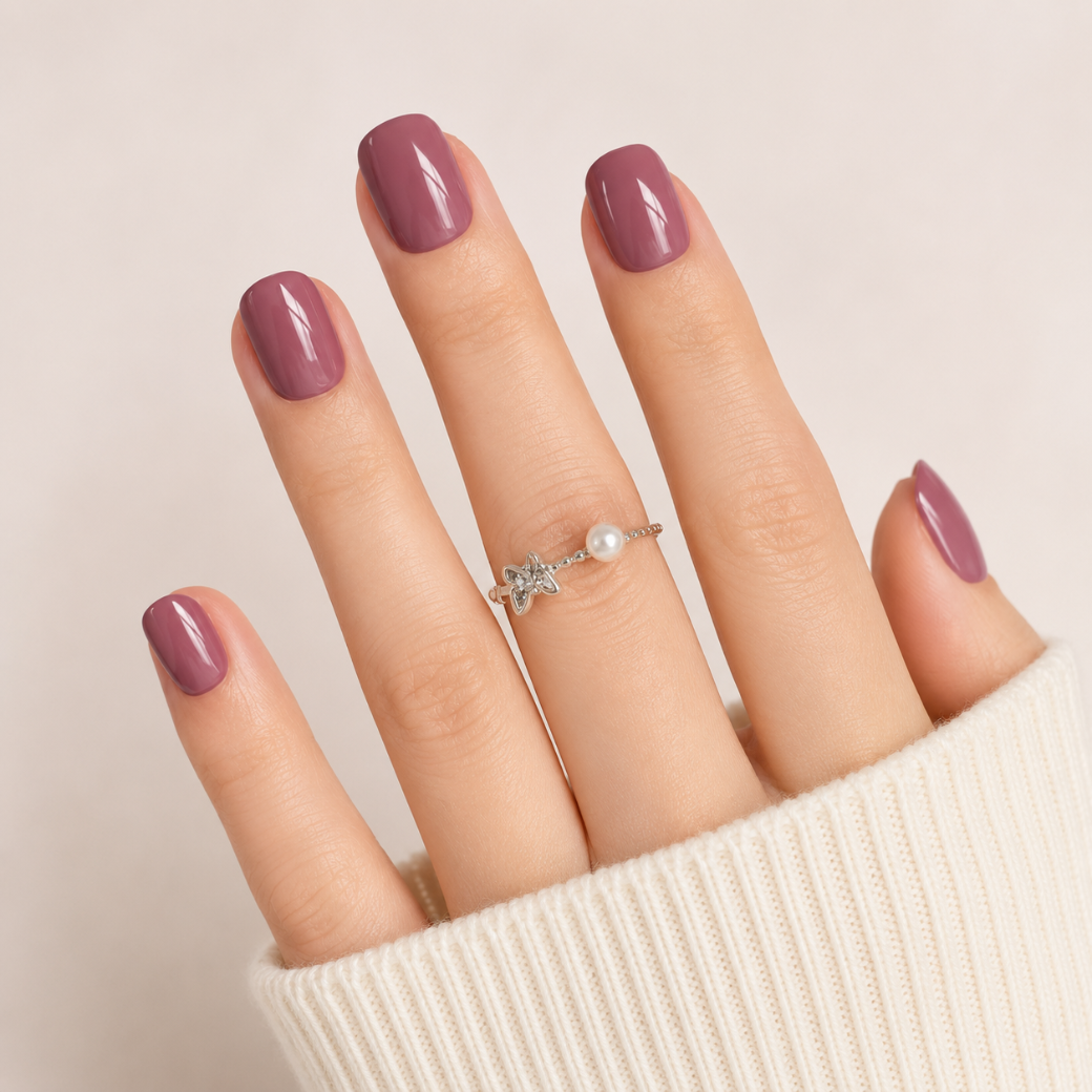 Dusty Rose Natural Short Press-On Nails — Glossy Mauve Pink