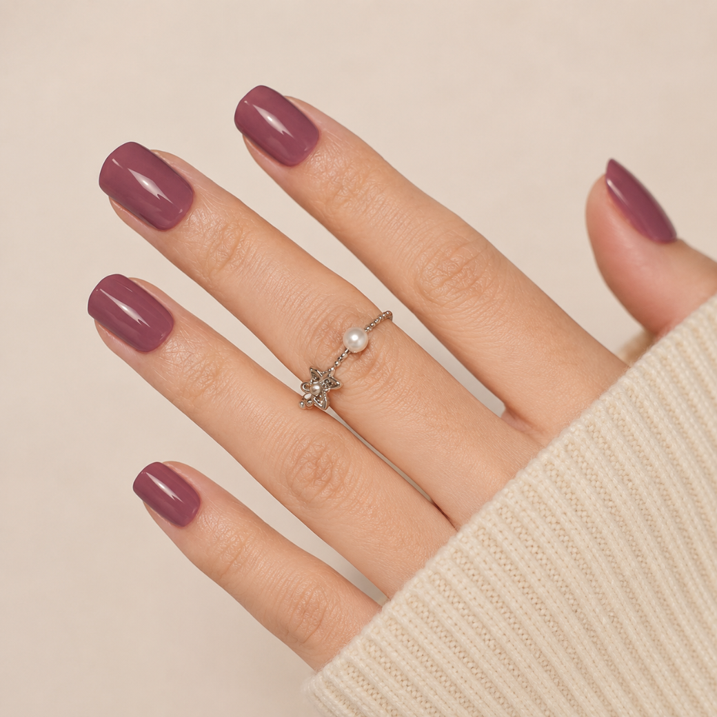 Dusty Rose Natural Short Press-On Nails — Glossy Mauve Pink