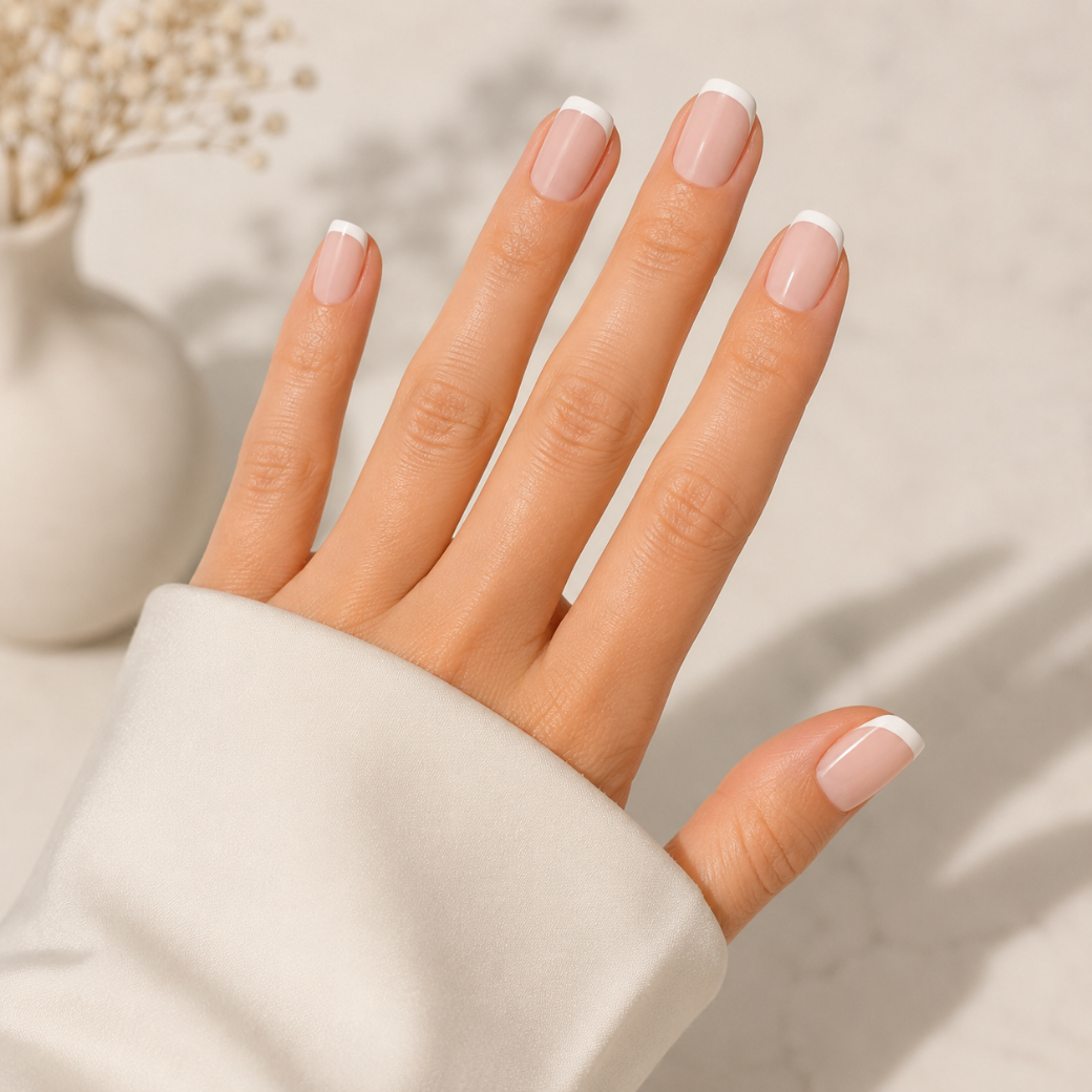 Ivory Kiss Natural Short Press-On Nails — Milky Nude French