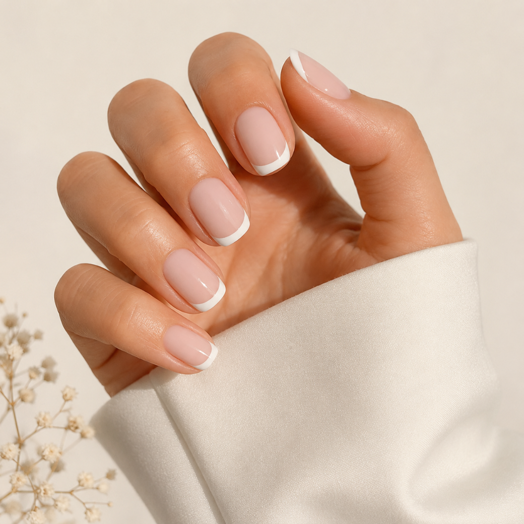 Ivory Kiss Natural Short Press-On Nails — Milky Nude French