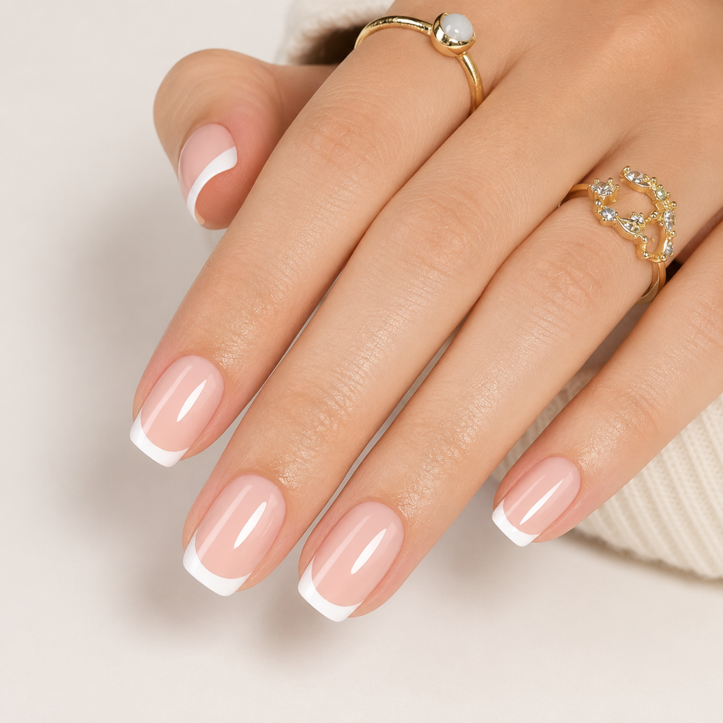 Vanilla Silk Square Short Press-On Nails — Glossy Nude French