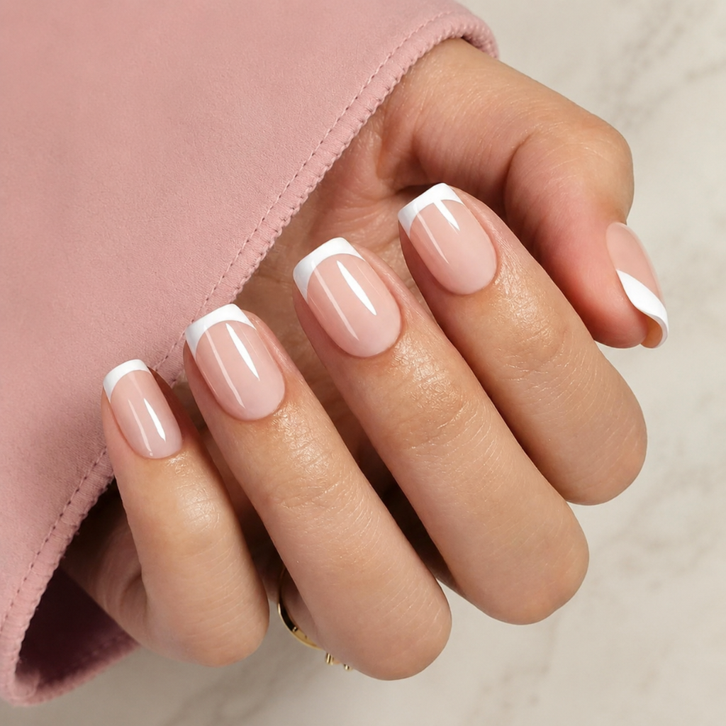 Vanilla Silk Square Short Press-On Nails — Glossy Nude French