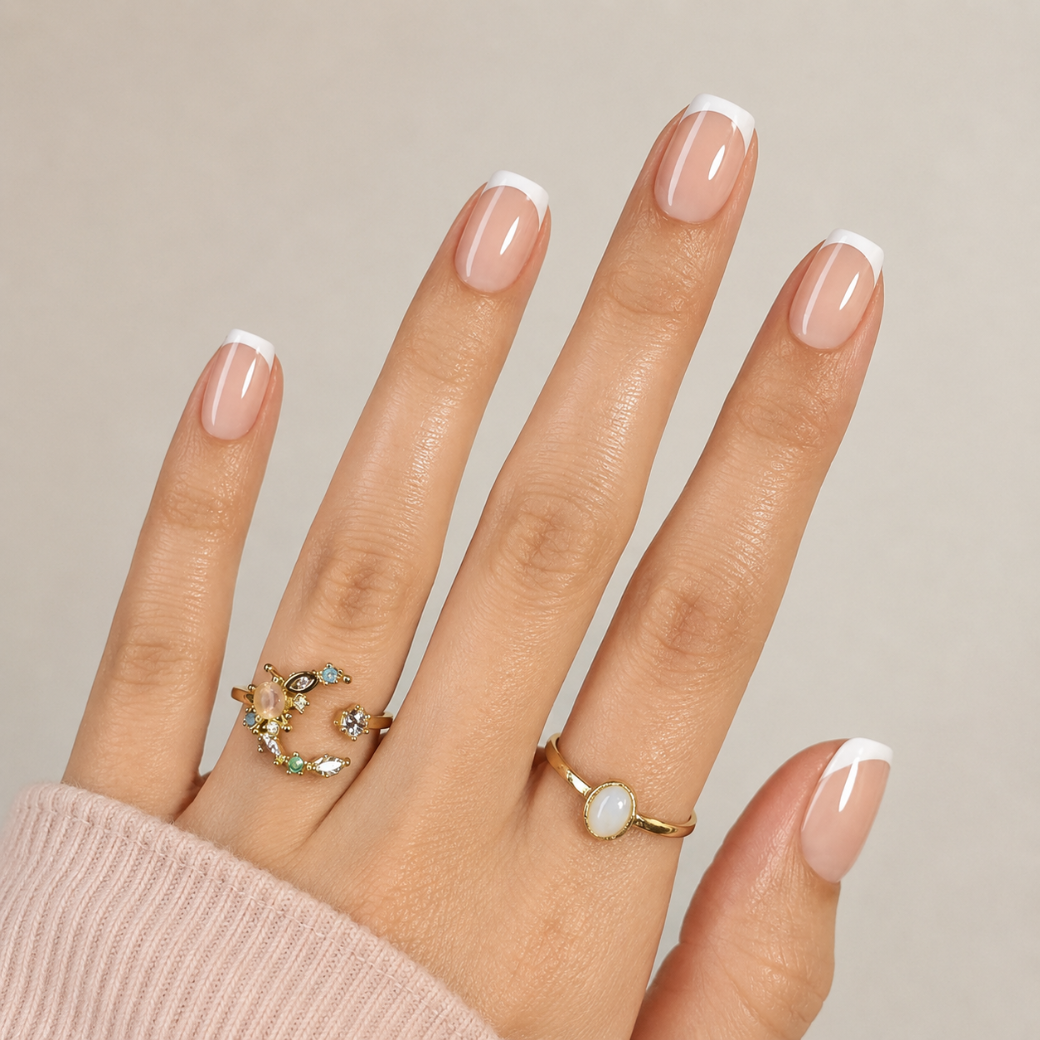Vanilla Silk Square Short Press-On Nails — Glossy Nude French