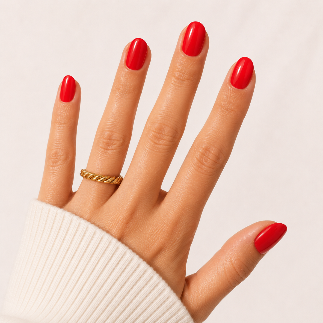 Cherry Crush Oval Short Press-On Nails — Glossy Red