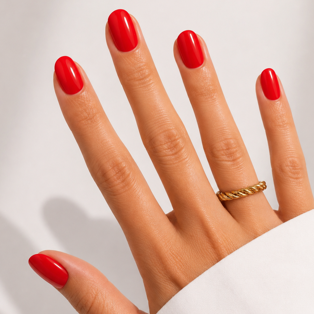 Cherry Crush Oval Short Press-On Nails — Glossy Red