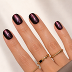 Midnight Amour Natural Extra Short Press-On Nails — Burgundy Cat-Eye