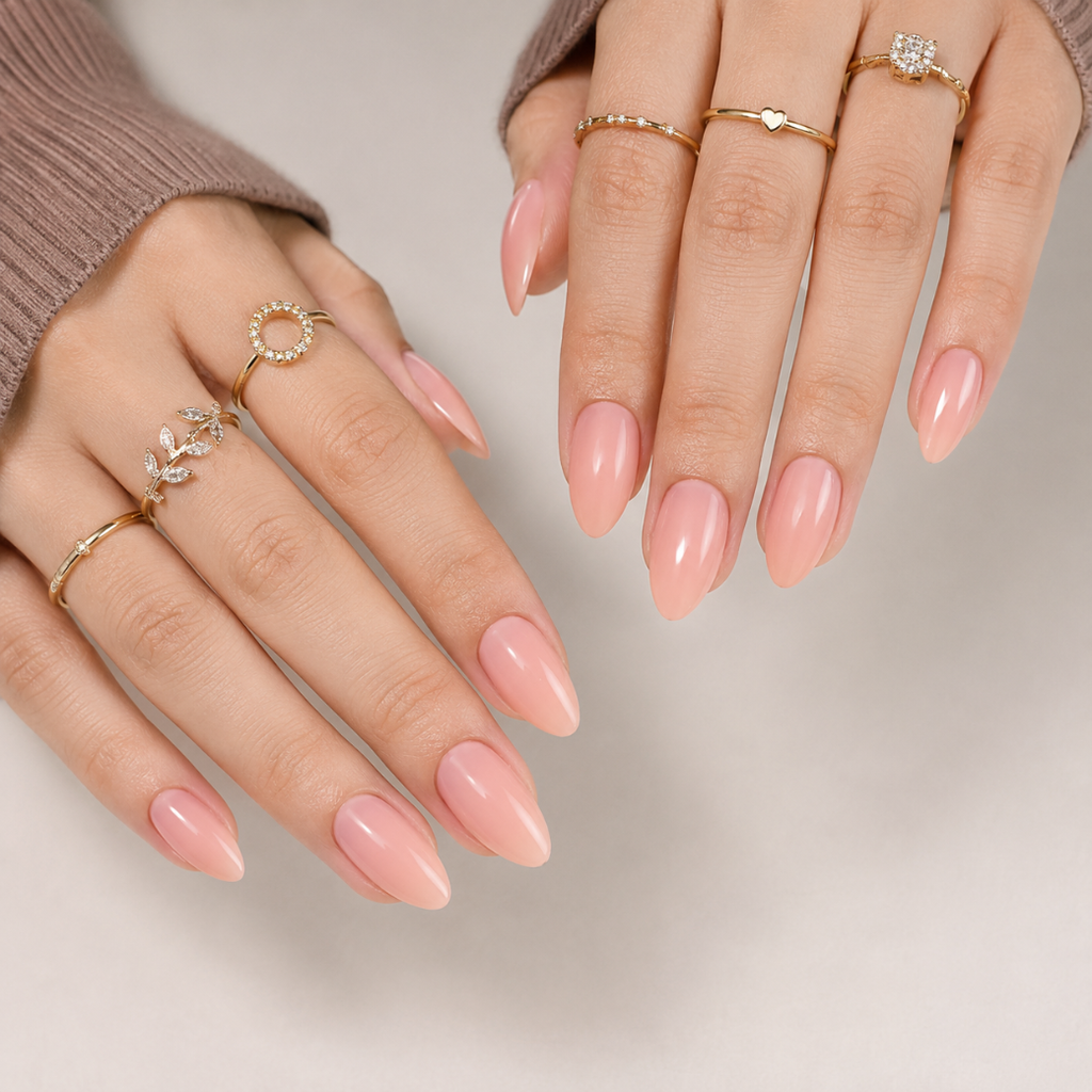 Peach Sorbet Almond Medium Press-On Nails — Glossy Soft