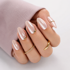 Cat's Eye Pearl Almond Medium Press-On Nails — Rose Gold Nude
