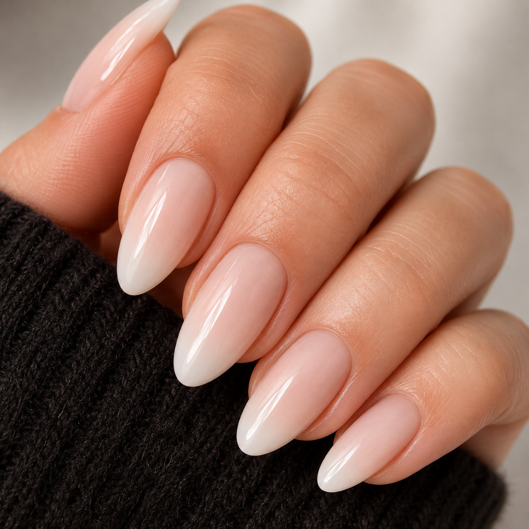 Vanilla Veil Almond Medium Press-On Nails — Glossy Milky Nude