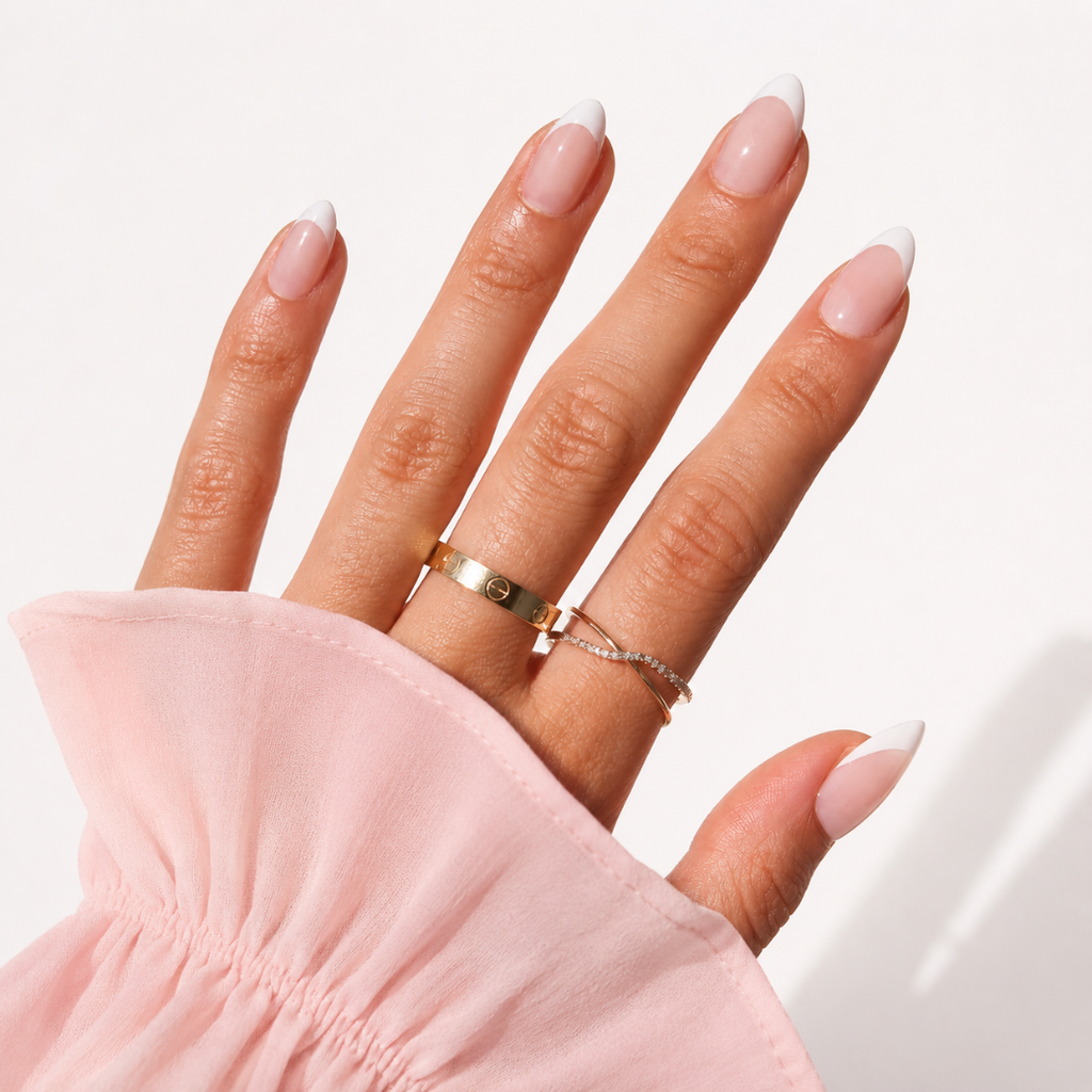 Pure Muse Almond Medium Press-On Nails — Classic White French