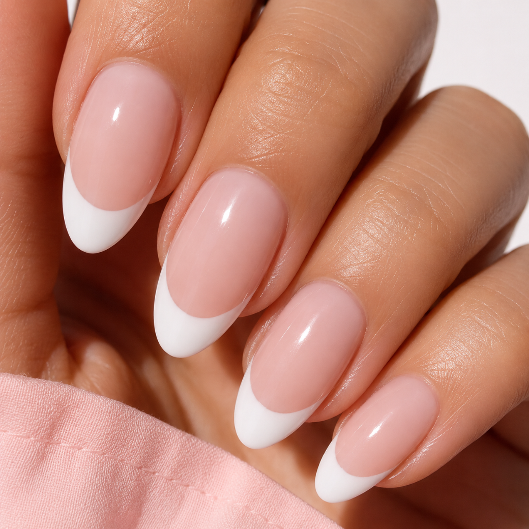 Pure Muse Almond Medium Press-On Nails — Classic White French