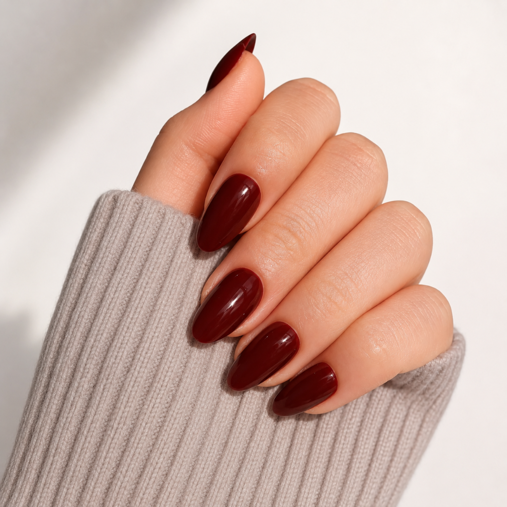 Cherry Truffle Almond Medium Press-On Nails — Glossy Merlot