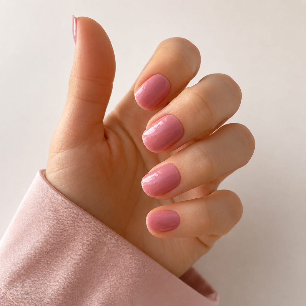 Rosy Charm Natural Extra Short Press-On Nails — Glossy Pink