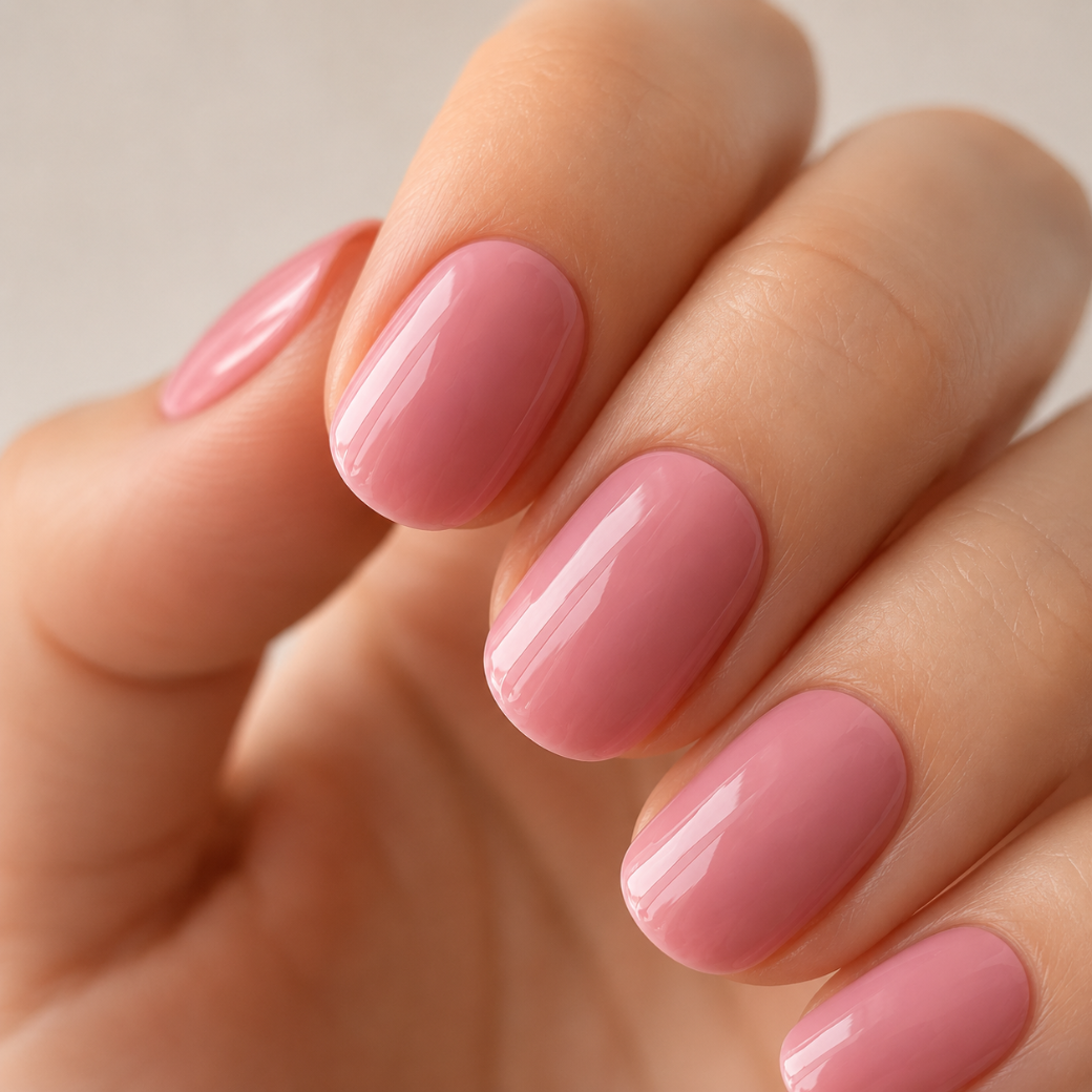 Rosy Charm Natural Extra Short Press-On Nails — Glossy Pink