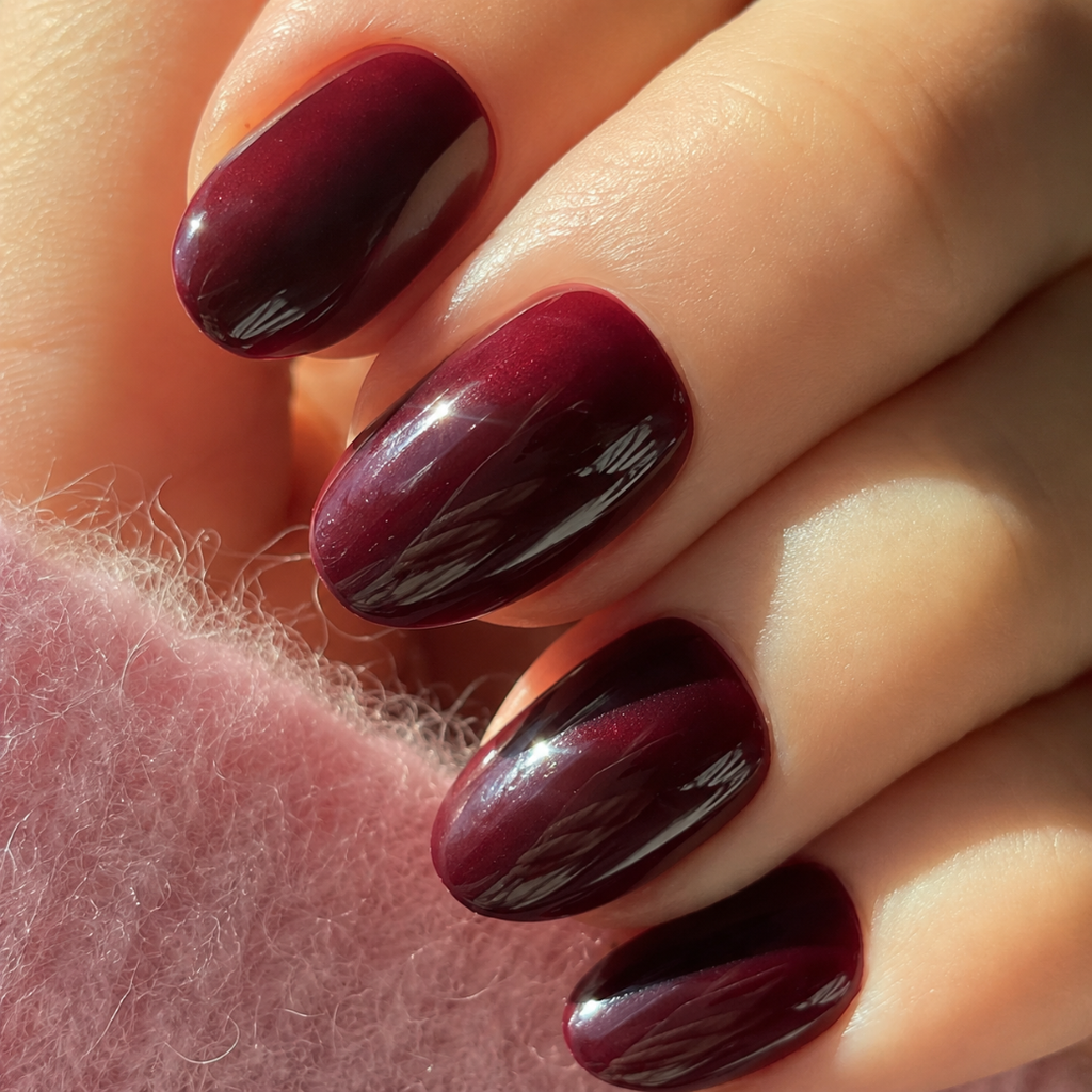 Velvet Wine Oval Short Press-On Nails — Glossy Burgundy