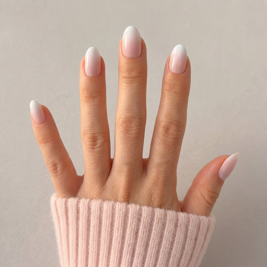Blush Frost Oval Short Press-On Nails — Milky Pink Ombre