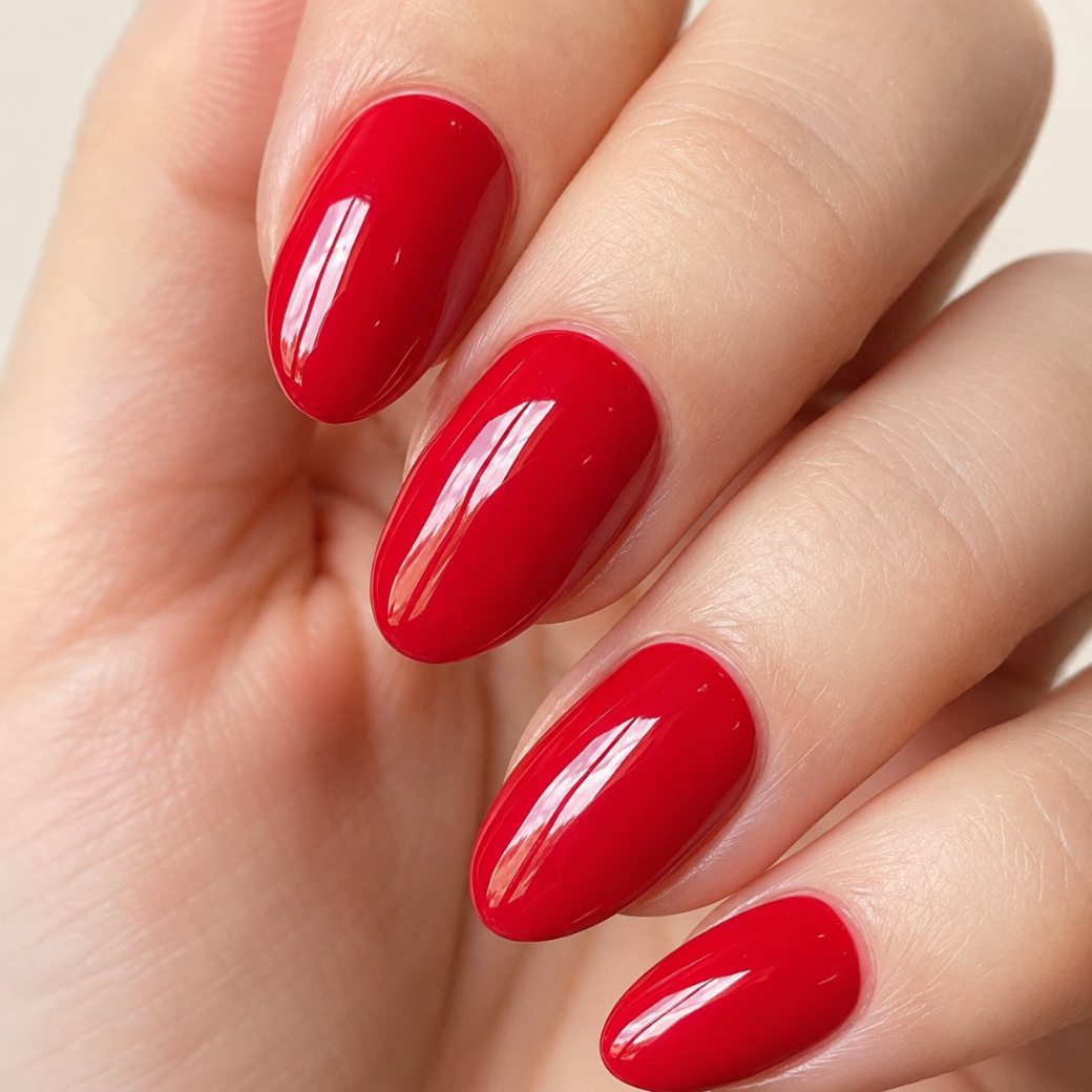 Cherry Crush Oval Short Press-On Nails — Glossy True Red