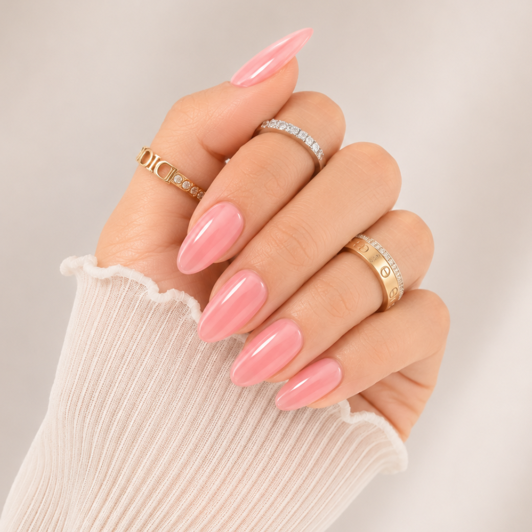 Peach Blossom Almond Medium Press-On Nails — Glossy Pink