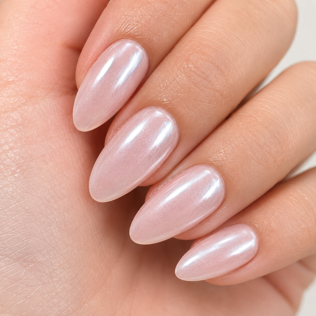 Blush Aura Almond Medium Press-On Nails — Pearlescent Pink