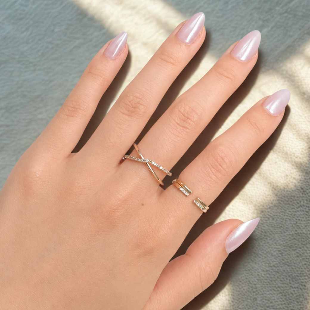 Blush Aura Almond Medium Press-On Nails — Pearlescent Pink