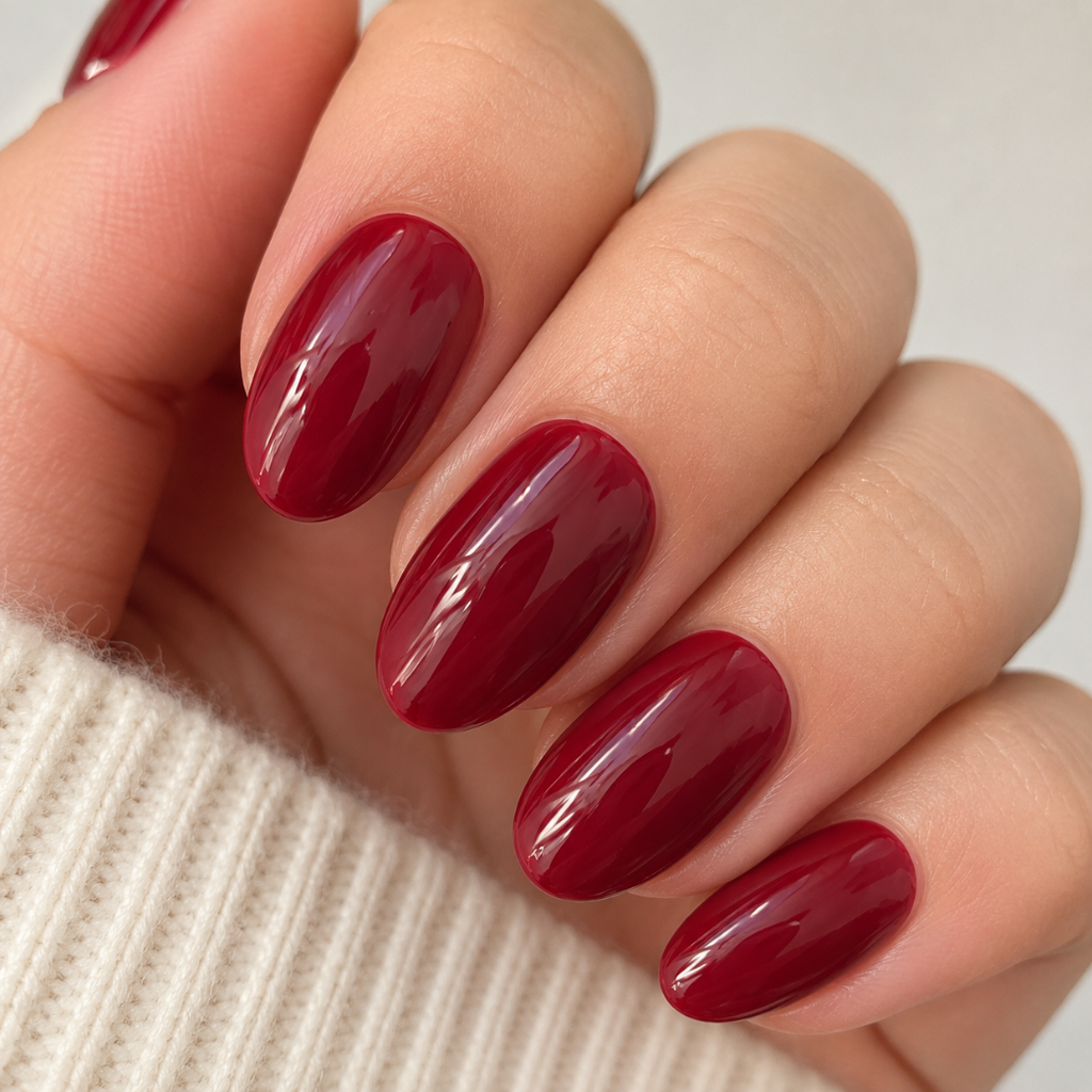 Berry Crush Almond Medium Press-On Nails — Glossy Cherry Red