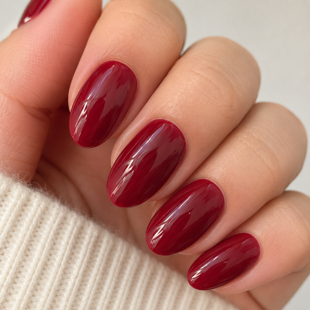 Berry Crush Almond Medium Press-On Nails — Glossy Cherry Red