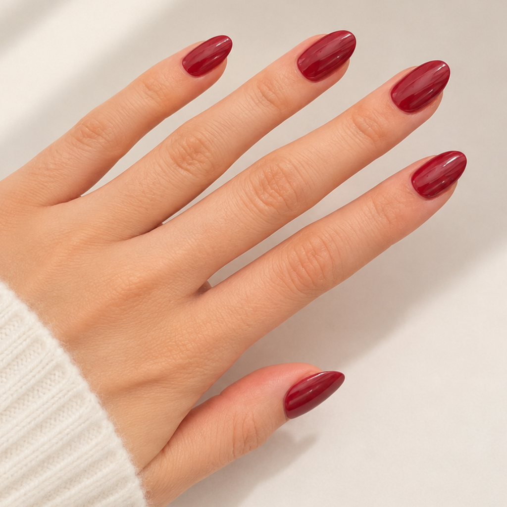 Berry Crush Almond Medium Press-On Nails — Glossy Cherry Red