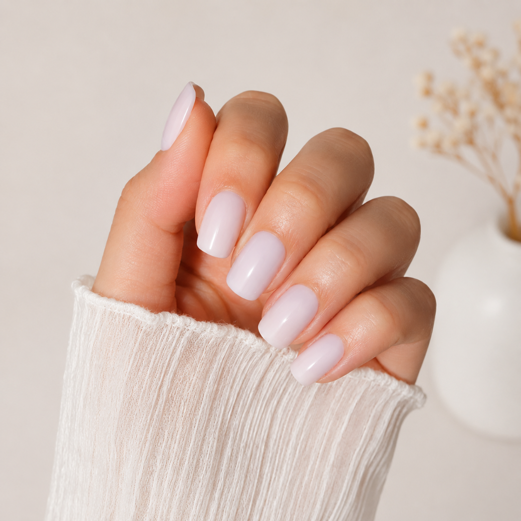 Soft Whisper Square Short Press-On Nails — Glossy Blush Nude