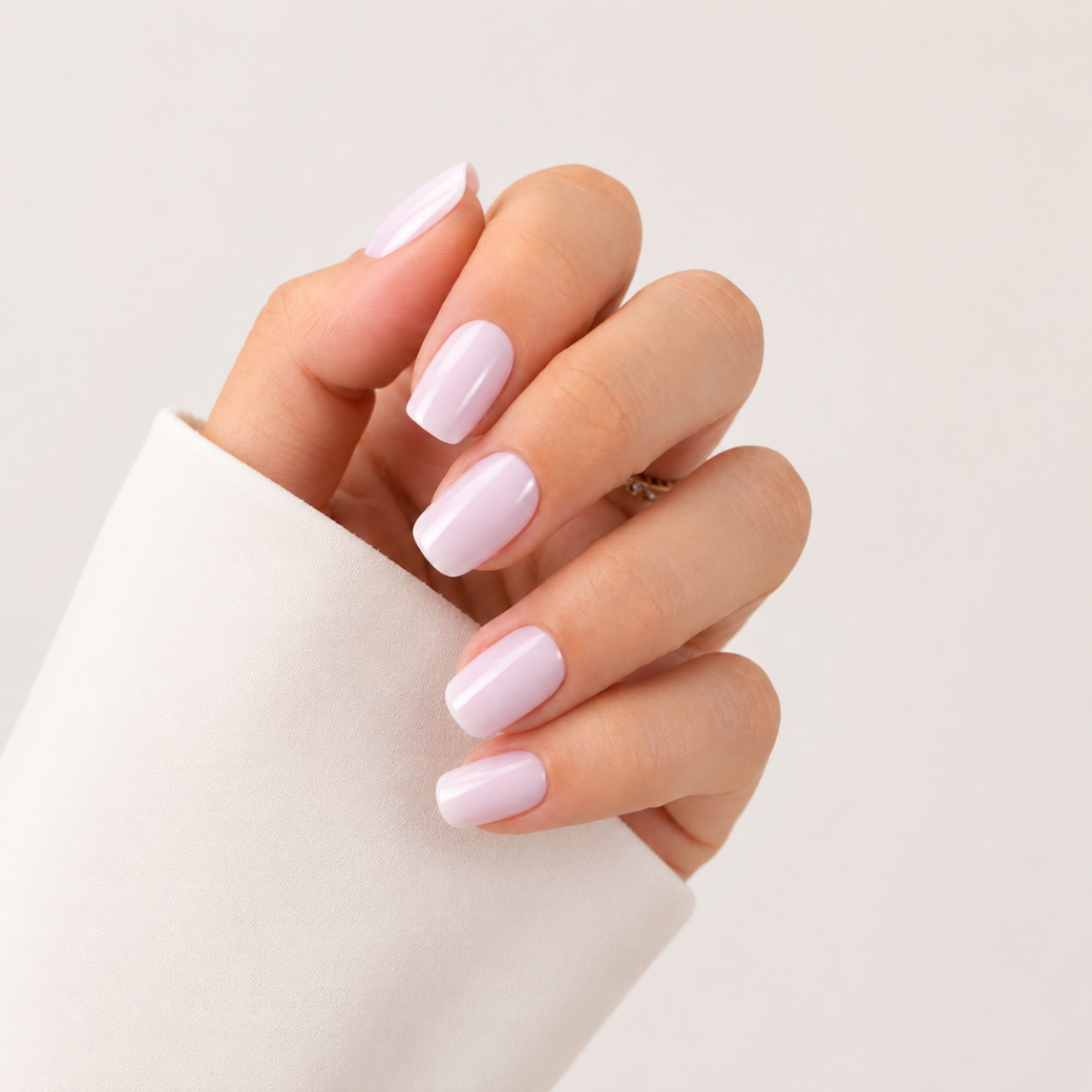 Soft Whisper Square Short Press-On Nails — Glossy Blush Nude