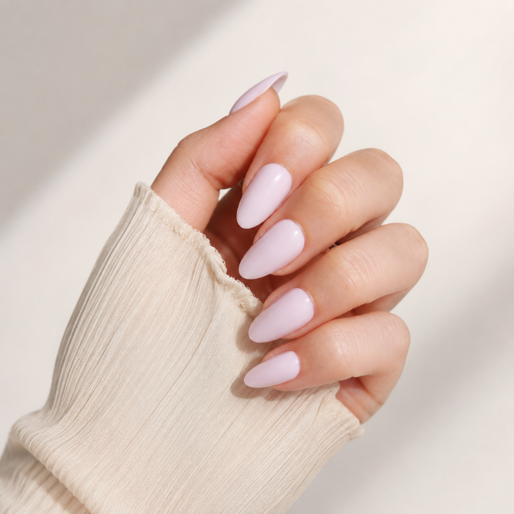 Cloud Blush Almond Medium Press-On Nails — Glossy Nude Pink