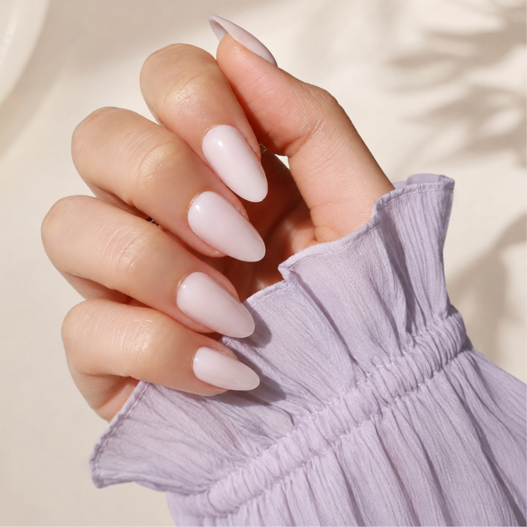 Cloud Blush Almond Medium Press-On Nails — Glossy Nude Pink