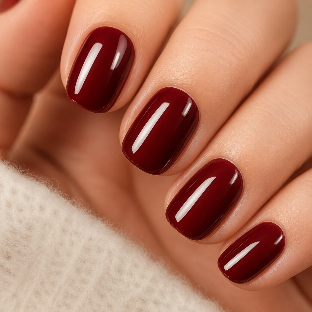 Velvet Wine Natural Short Press-On Nails — Burgundy Cat-Eye
