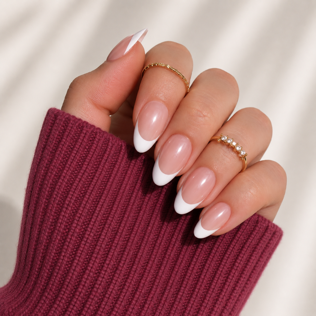 Pearl Muse Almond Medium Press-On Nails — Chrome French