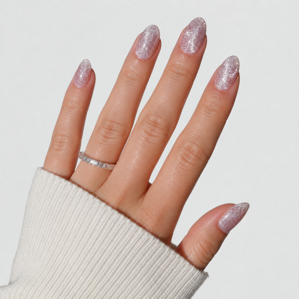 Twinkle Dust Almond Medium Press-On Nails — Glitter Mauve Pink
