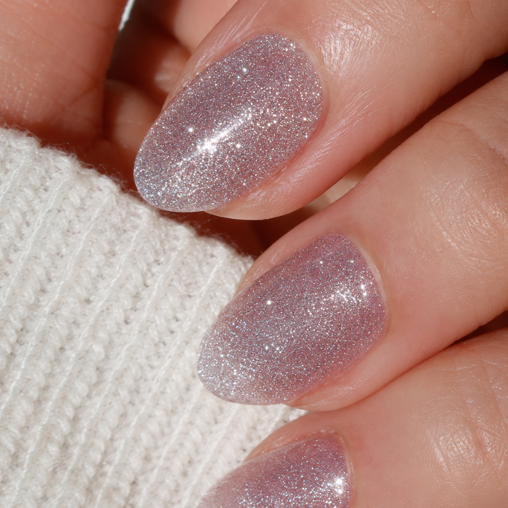 Twinkle Dust Almond Medium Press-On Nails — Glitter Mauve Pink