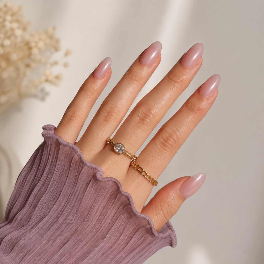 Rosé Glow Almond Medium Press-On Nails — Glazed Pink